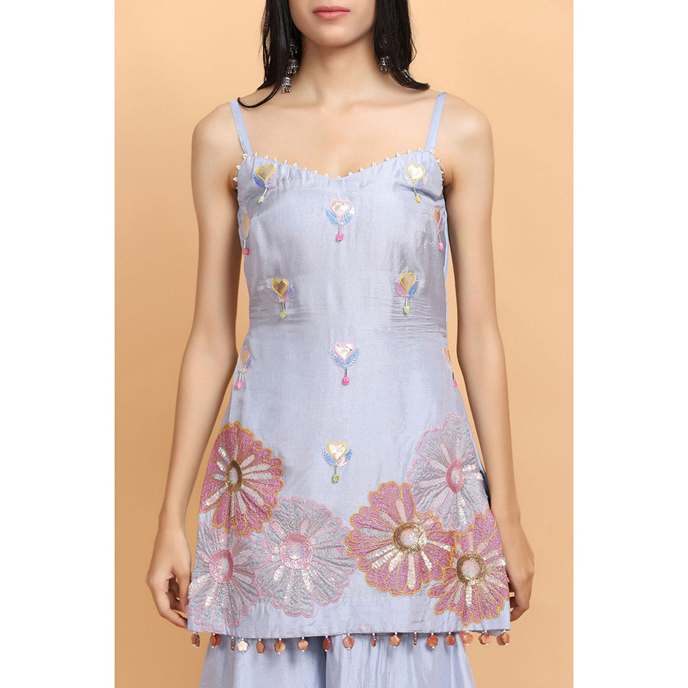 Arpita Sulakshana Ice Blue Silk Kurta Sharara with Dupatta (Set of 3)