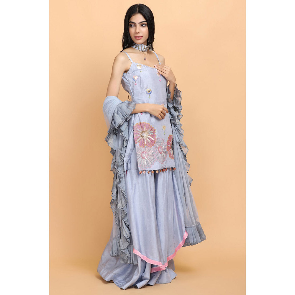 Arpita Sulakshana Ice Blue Silk Kurta Sharara with Dupatta (Set of 3)