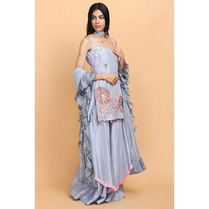 Arpita Sulakshana Ice Blue Silk Kurta Sharara with Dupatta (Set of 3)