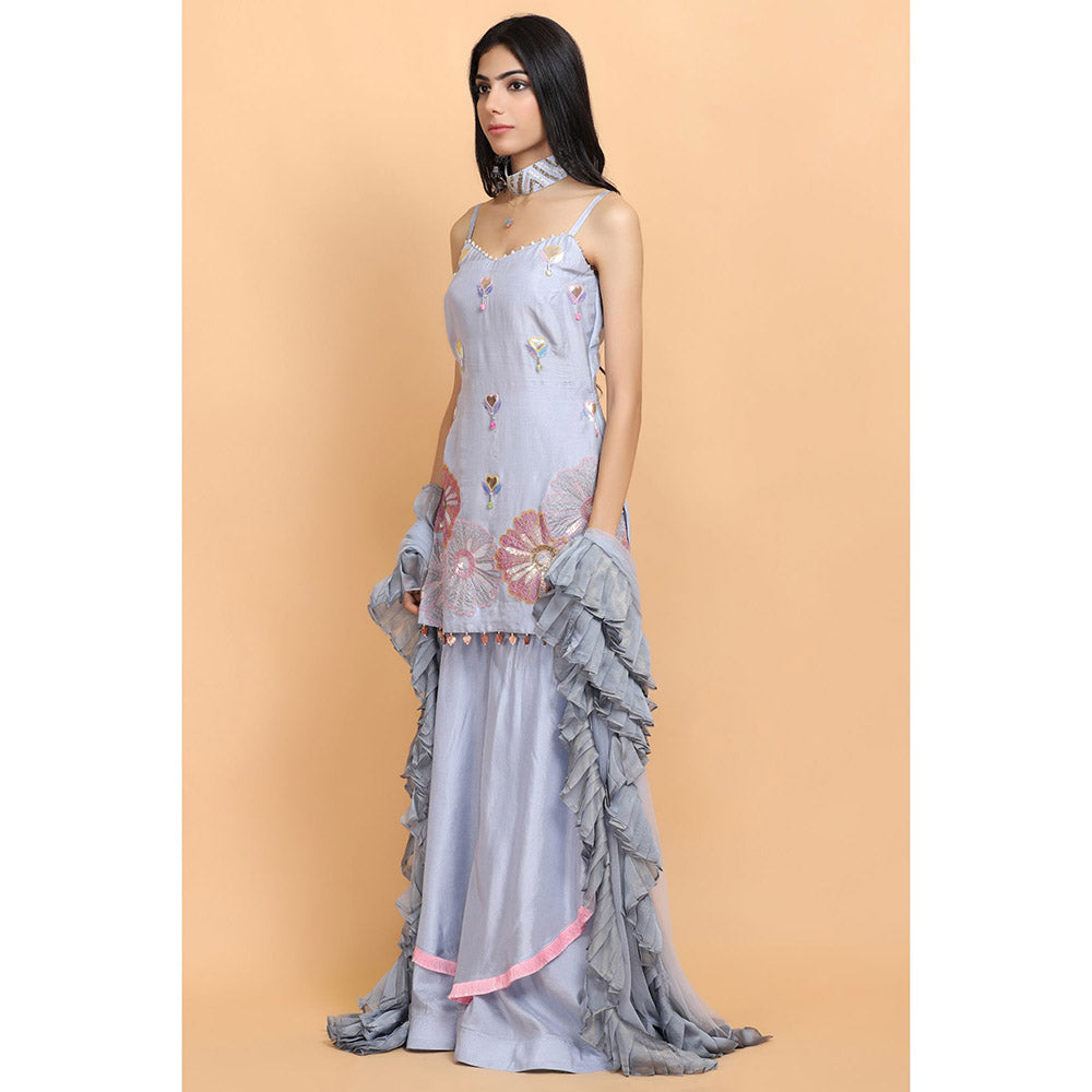 Arpita Sulakshana Ice Blue Silk Kurta Sharara with Dupatta (Set of 3)