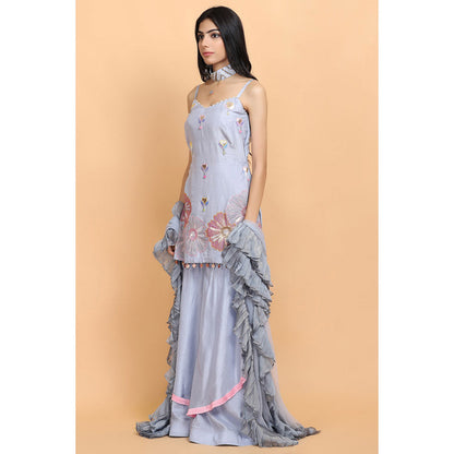 Arpita Sulakshana Ice Blue Silk Kurta Sharara with Dupatta (Set of 3)