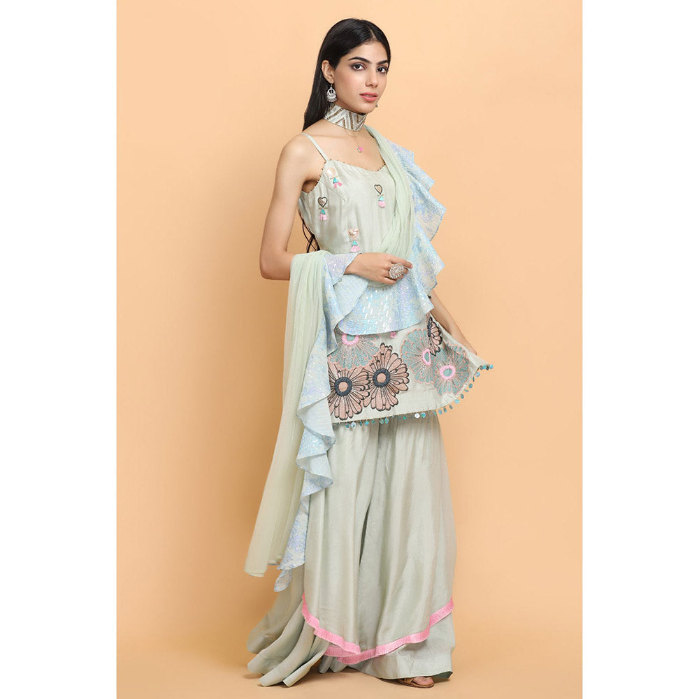 Arpita Sulakshana Sea Green Kurta Sharara with Dupatta (Set of 3)