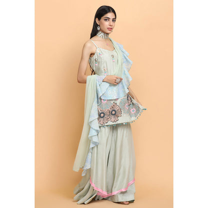 Arpita Sulakshana Sea Green Kurta Sharara with Dupatta (Set of 3)