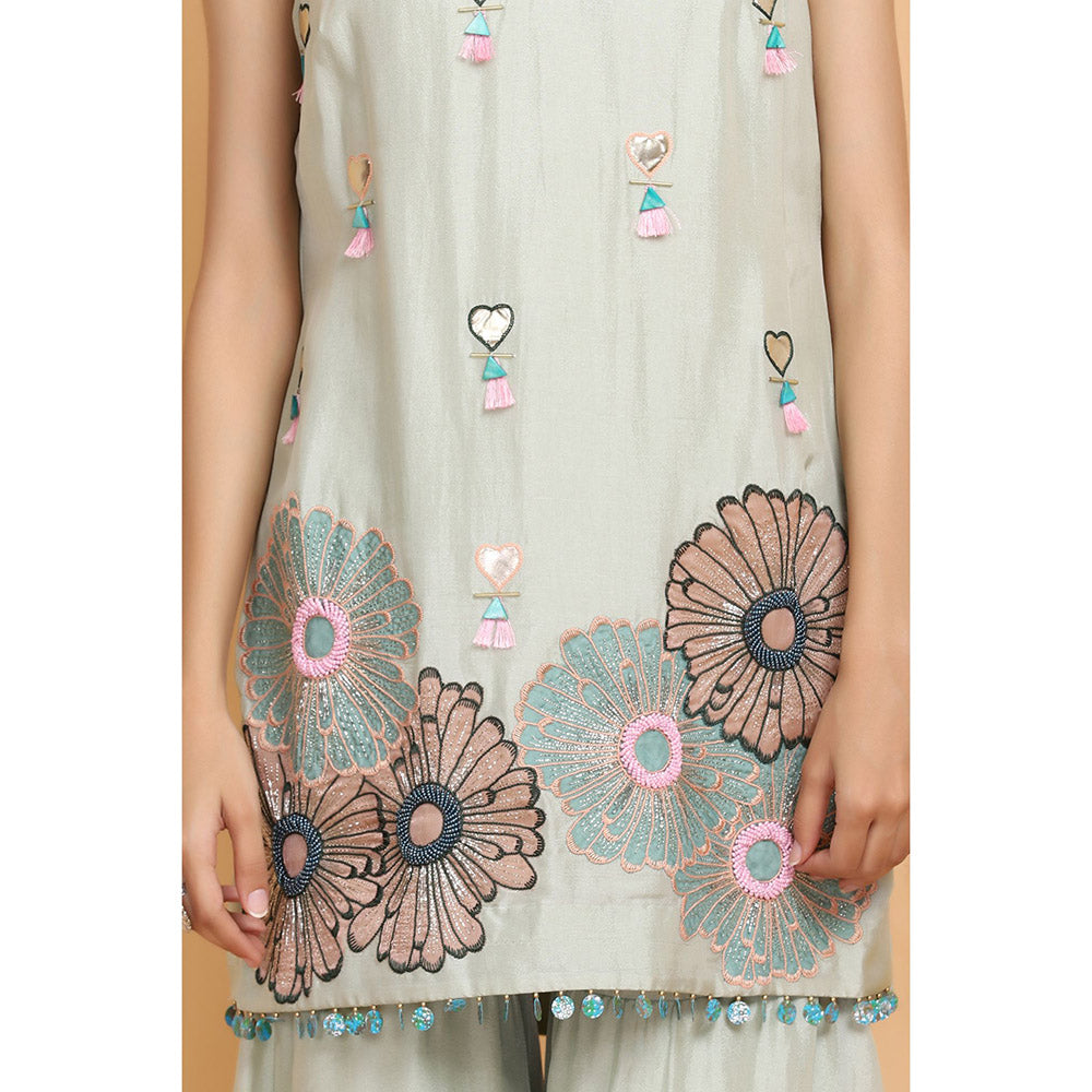 Arpita Sulakshana Sea Green Kurta Sharara with Dupatta (Set of 3)