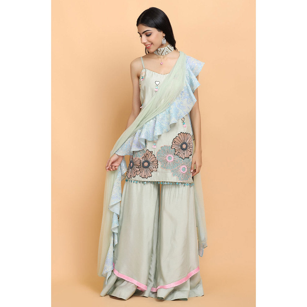 Arpita Sulakshana Sea Green Kurta Sharara with Dupatta (Set of 3)