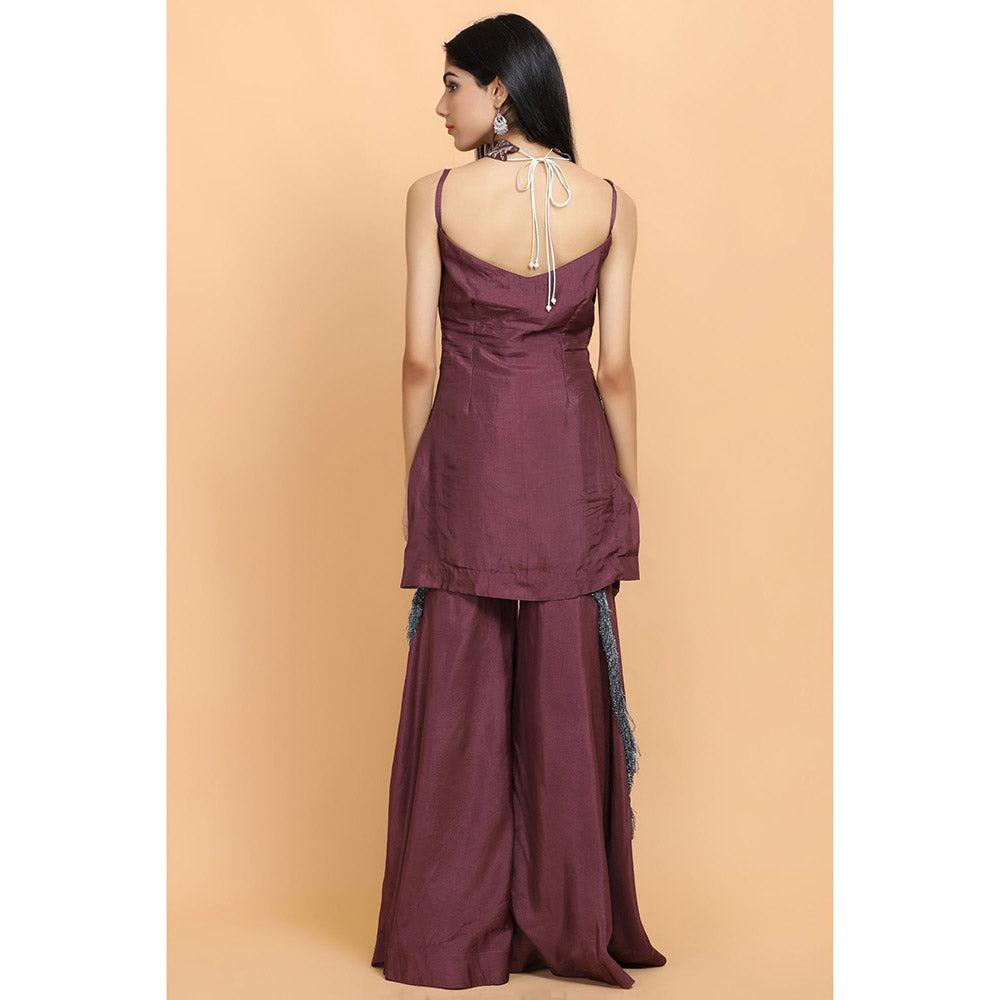 Arpita Sulakshana Wine Silk Kurta Sharara with Dupatta (Set of 3)