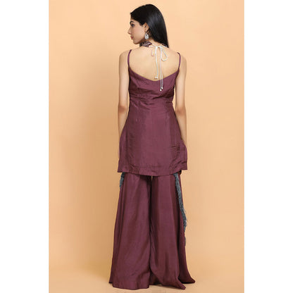 Arpita Sulakshana Wine Silk Kurta Sharara with Dupatta (Set of 3)