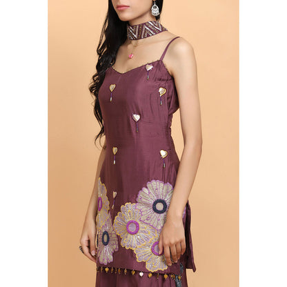 Arpita Sulakshana Wine Silk Kurta Sharara with Dupatta (Set of 3)