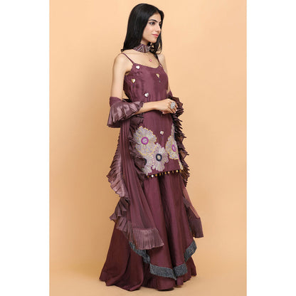 Arpita Sulakshana Wine Silk Kurta Sharara with Dupatta (Set of 3)