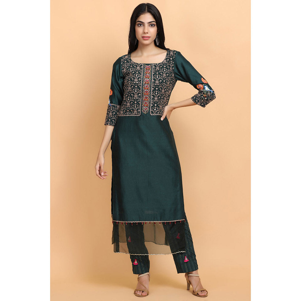 Arpita Sulakshana Bottle Green Chanderi Silk Kurta Pant and Dupatta (Set of 3)