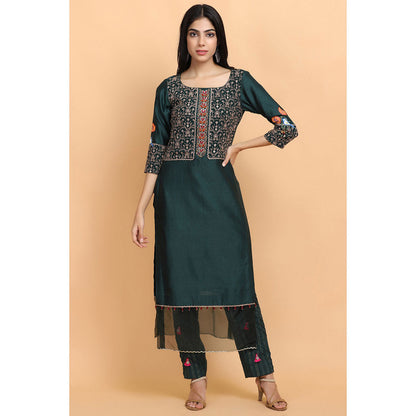 Arpita Sulakshana Bottle Green Chanderi Silk Kurta Pant and Dupatta (Set of 3)