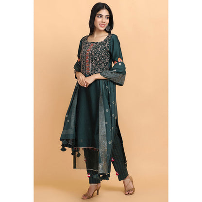 Arpita Sulakshana Bottle Green Chanderi Silk Kurta Pant and Dupatta (Set of 3)