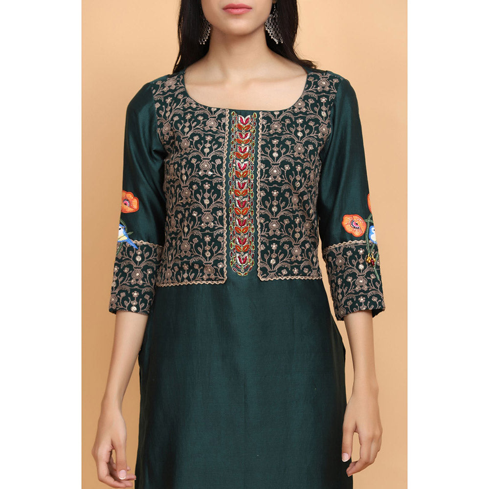 Arpita Sulakshana Bottle Green Chanderi Silk Kurta Pant and Dupatta (Set of 3)