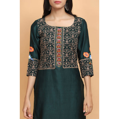 Arpita Sulakshana Bottle Green Chanderi Silk Kurta Pant and Dupatta (Set of 3)