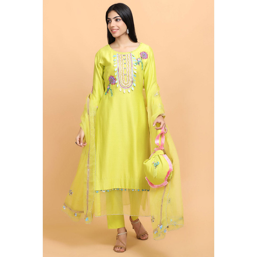 Arpita Sulakshana Yellow Handpainted Kurta Pant with Dupatta (Set of 3)
