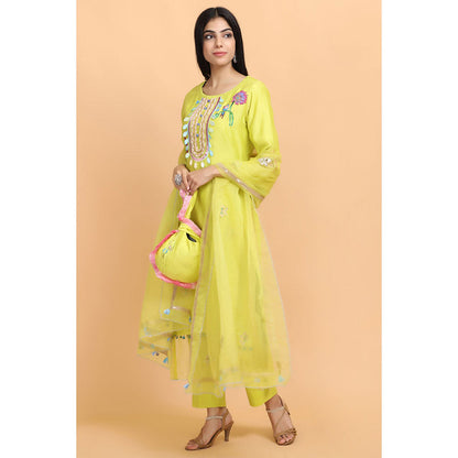 Arpita Sulakshana Yellow Handpainted Kurta Pant with Dupatta (Set of 3)