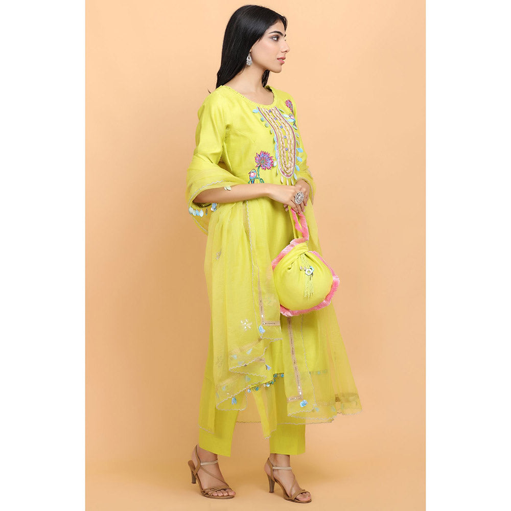Arpita Sulakshana Yellow Handpainted Kurta Pant with Dupatta (Set of 3)