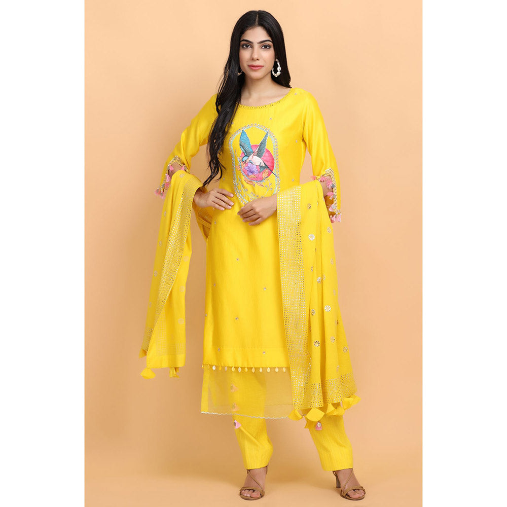 Arpita Sulakshana Parrot Chanderi Kurta Pant with Dupatta (Set of 3)