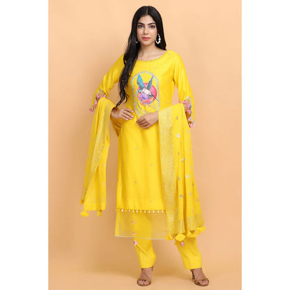 Arpita Sulakshana Parrot Chanderi Kurta Pant with Dupatta (Set of 3)