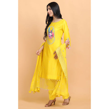 Arpita Sulakshana Parrot Chanderi Kurta Pant with Dupatta (Set of 3)