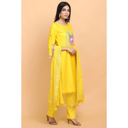 Arpita Sulakshana Parrot Chanderi Kurta Pant with Dupatta (Set of 3)