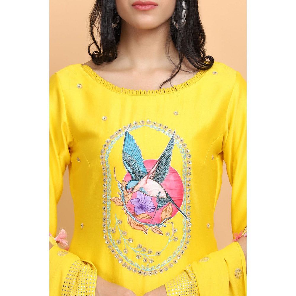 Arpita Sulakshana Parrot Chanderi Kurta Pant with Dupatta (Set of 3)