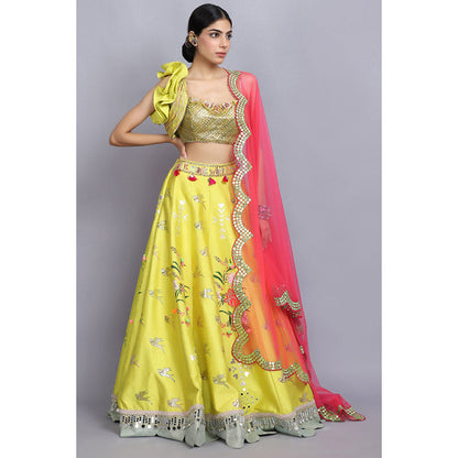 Arpita Sulakshana Signature Handpainted Lehenga Blouse and Dupatta (Set of 3)