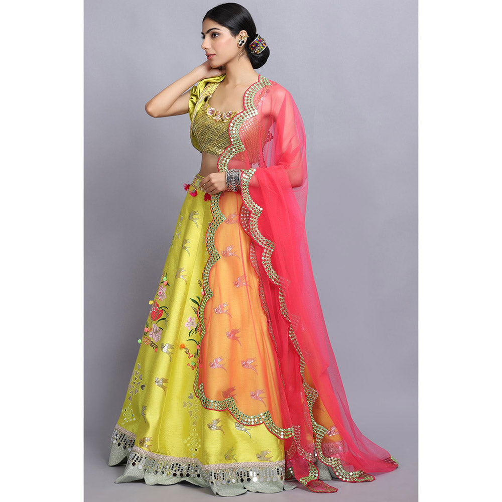 Arpita Sulakshana Signature Handpainted Lehenga Blouse and Dupatta (Set of 3)