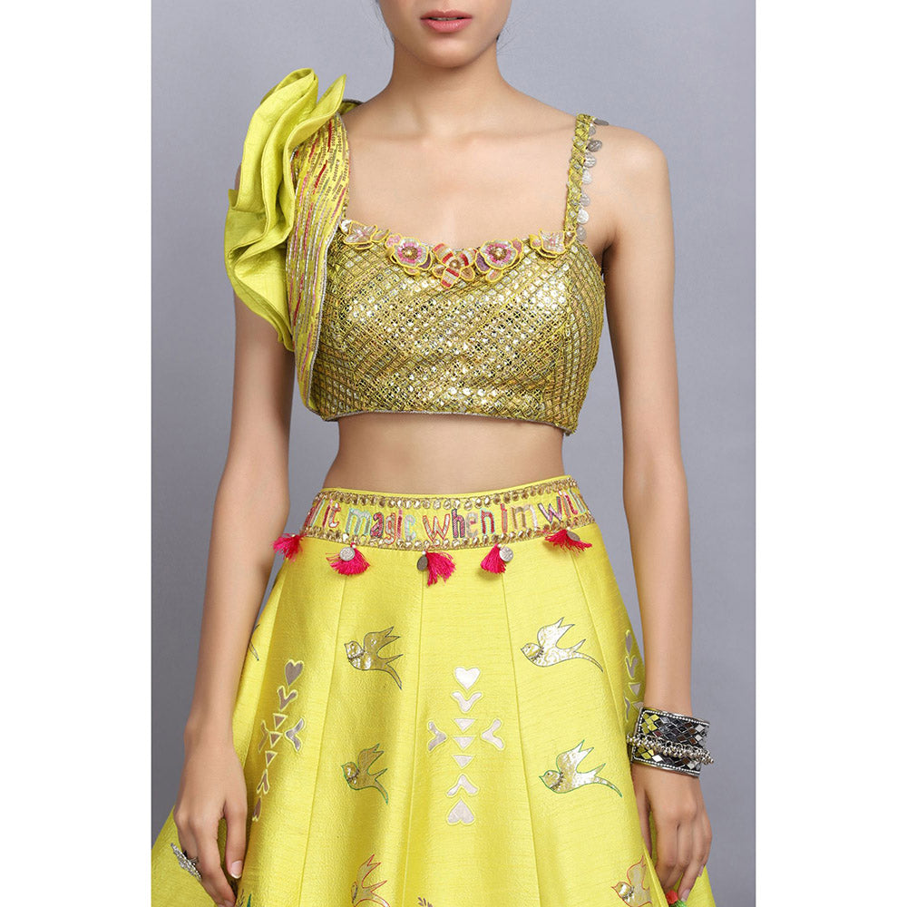 Arpita Sulakshana Signature Handpainted Lehenga Blouse and Dupatta (Set of 3)