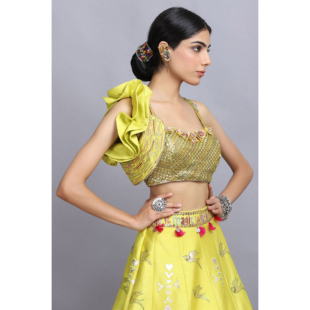 Arpita Sulakshana Signature Handpainted Lehenga Blouse and Dupatta (Set of 3)