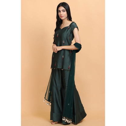 Arpita Sulakshana Bottle Green Kurta Sharara with Dupatta (Set of 3)