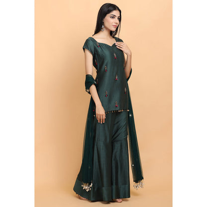 Arpita Sulakshana Bottle Green Kurta Sharara with Dupatta (Set of 3)