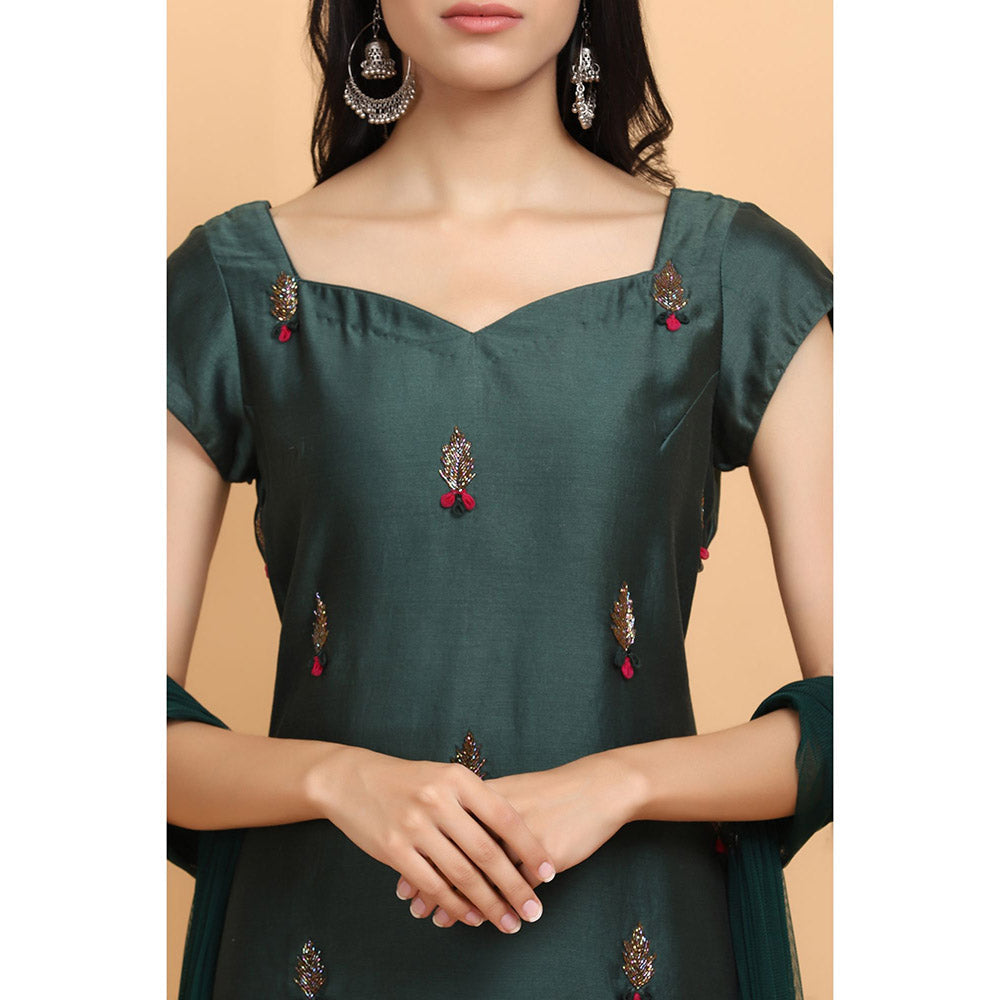 Arpita Sulakshana Bottle Green Kurta Sharara with Dupatta (Set of 3)