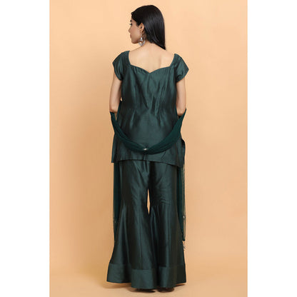 Arpita Sulakshana Bottle Green Kurta Sharara with Dupatta (Set of 3)