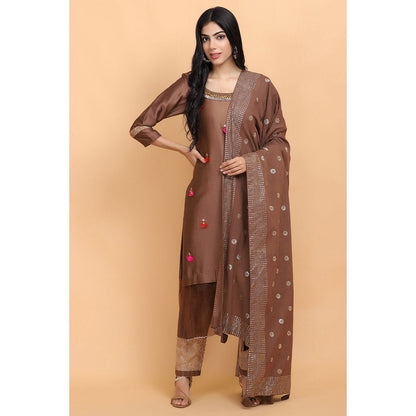 Arpita Sulakshana Brown Chanderi Silk Kurta Pant with Dupatta (Set of 3)