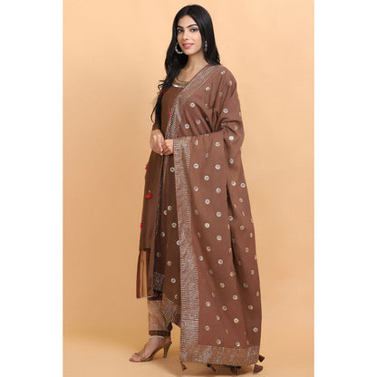 Arpita Sulakshana Brown Chanderi Silk Kurta Pant with Dupatta (Set of 3)