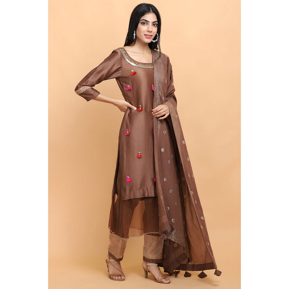 Arpita Sulakshana Brown Chanderi Silk Kurta Pant with Dupatta (Set of 3)