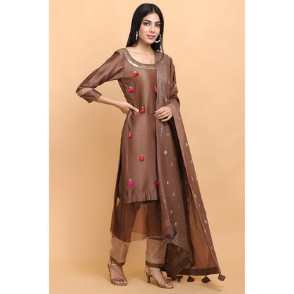 Arpita Sulakshana Brown Chanderi Silk Kurta Pant with Dupatta (Set of 3)