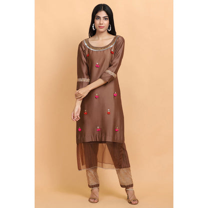 Arpita Sulakshana Brown Chanderi Silk Kurta Pant with Dupatta (Set of 3)