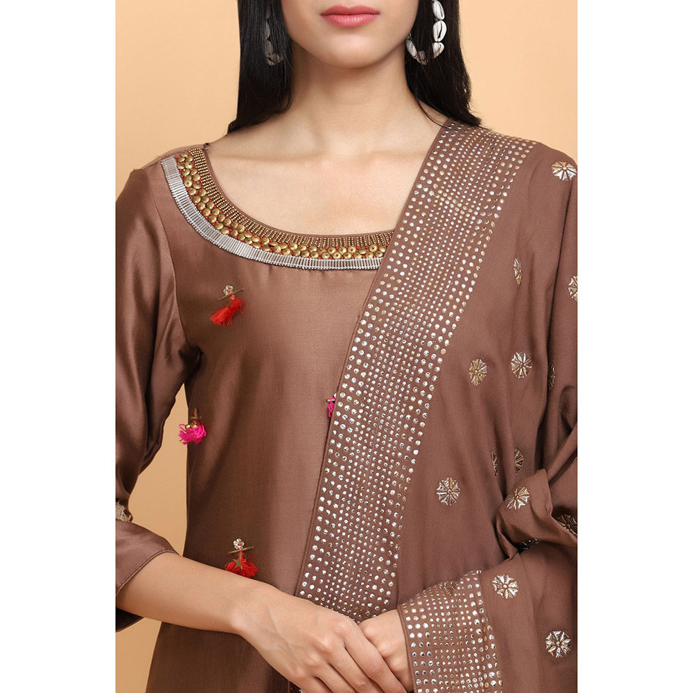 Arpita Sulakshana Brown Chanderi Silk Kurta Pant with Dupatta (Set of 3)