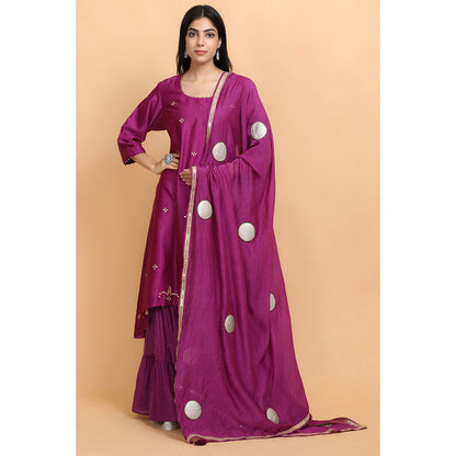 Arpita Sulakshana Wine Chanderi Kurta Sharara with Dupatta (Set of 3)