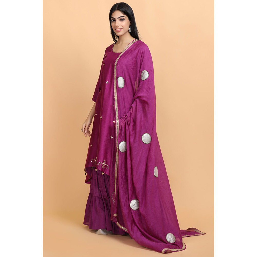 Arpita Sulakshana Wine Chanderi Kurta Sharara with Dupatta (Set of 3)
