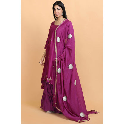 Arpita Sulakshana Wine Chanderi Kurta Sharara with Dupatta (Set of 3)