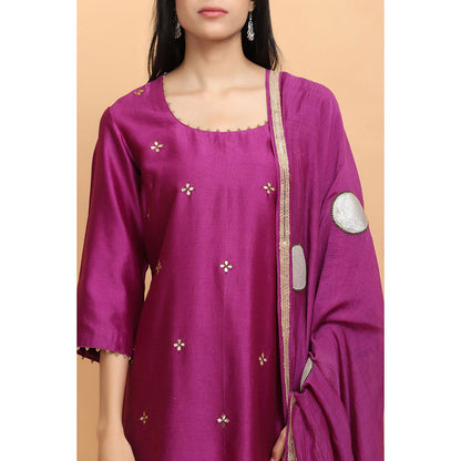 Arpita Sulakshana Wine Chanderi Kurta Sharara with Dupatta (Set of 3)