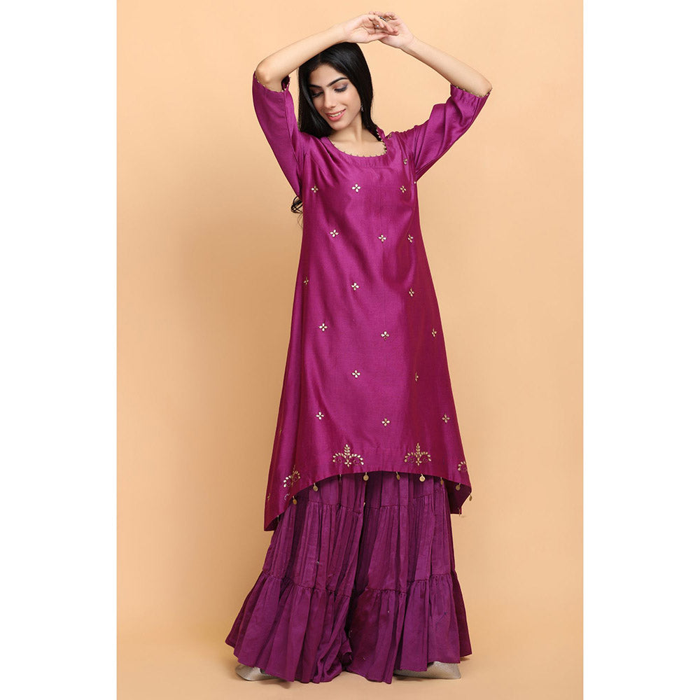 Arpita Sulakshana Wine Chanderi Kurta Sharara with Dupatta (Set of 3)