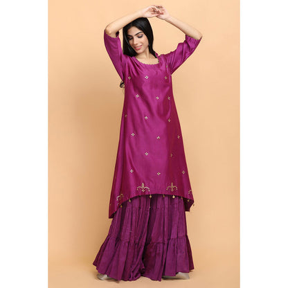 Arpita Sulakshana Wine Chanderi Kurta Sharara with Dupatta (Set of 3)