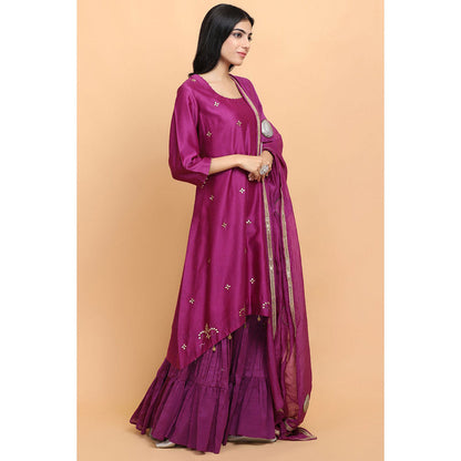 Arpita Sulakshana Wine Chanderi Kurta Sharara with Dupatta (Set of 3)