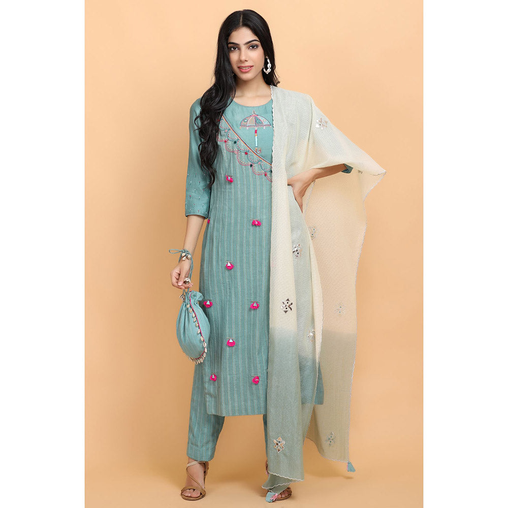 Arpita Sulakshana Blue Umbrella Kurta Pant with Dupatta (Set of 3)