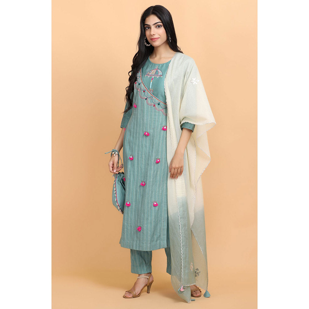 Arpita Sulakshana Blue Umbrella Kurta Pant with Dupatta (Set of 3)
