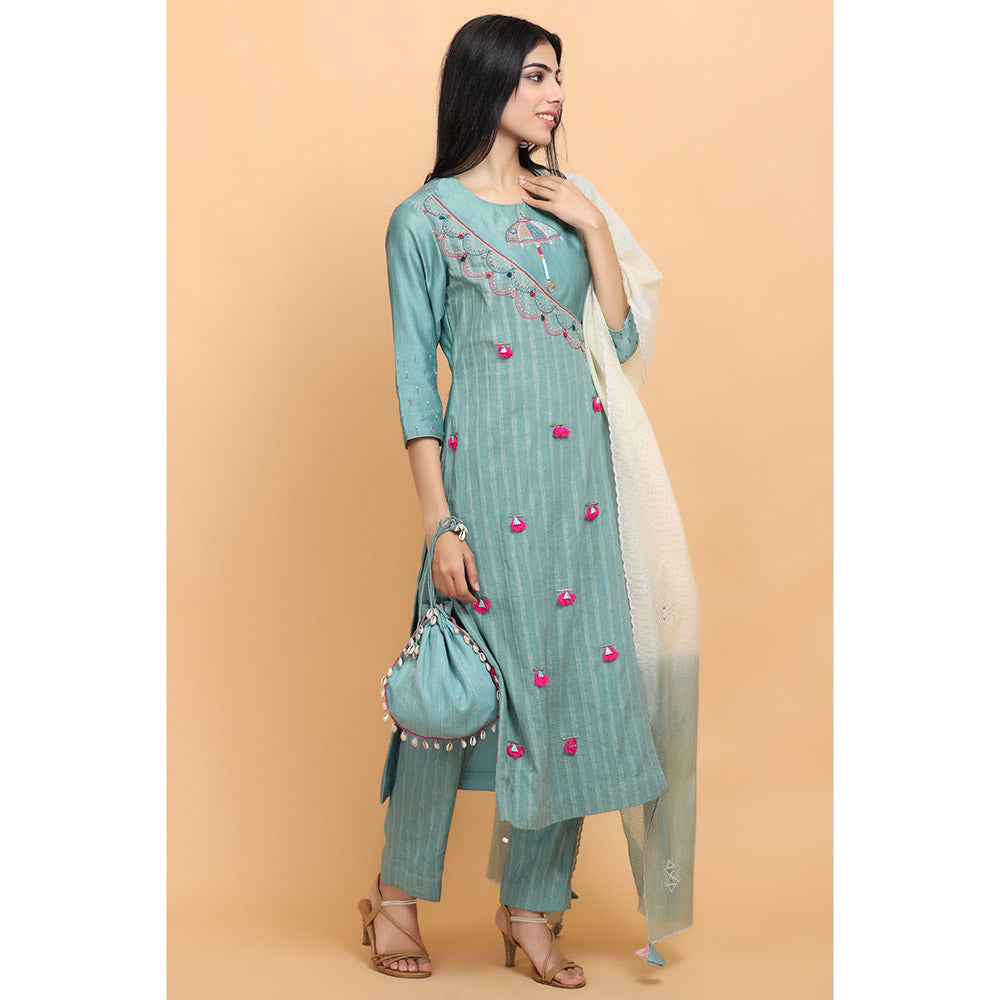 Arpita Sulakshana Blue Umbrella Kurta Pant with Dupatta (Set of 3)